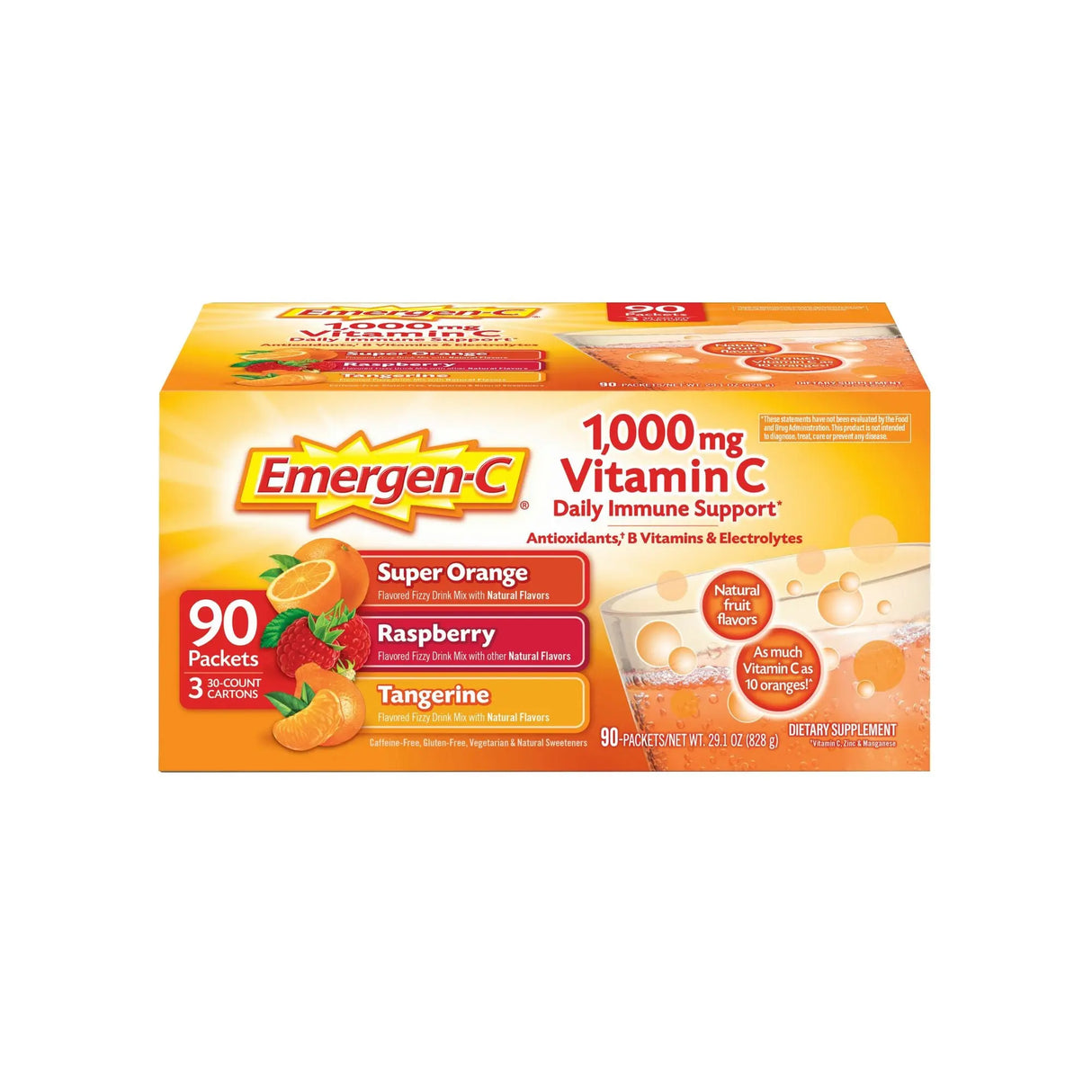 Emergen-C Vitamin C Powder (90 ct, 1,000 mg) | Immune Support Electrolyte Drink Mix Emergen-C