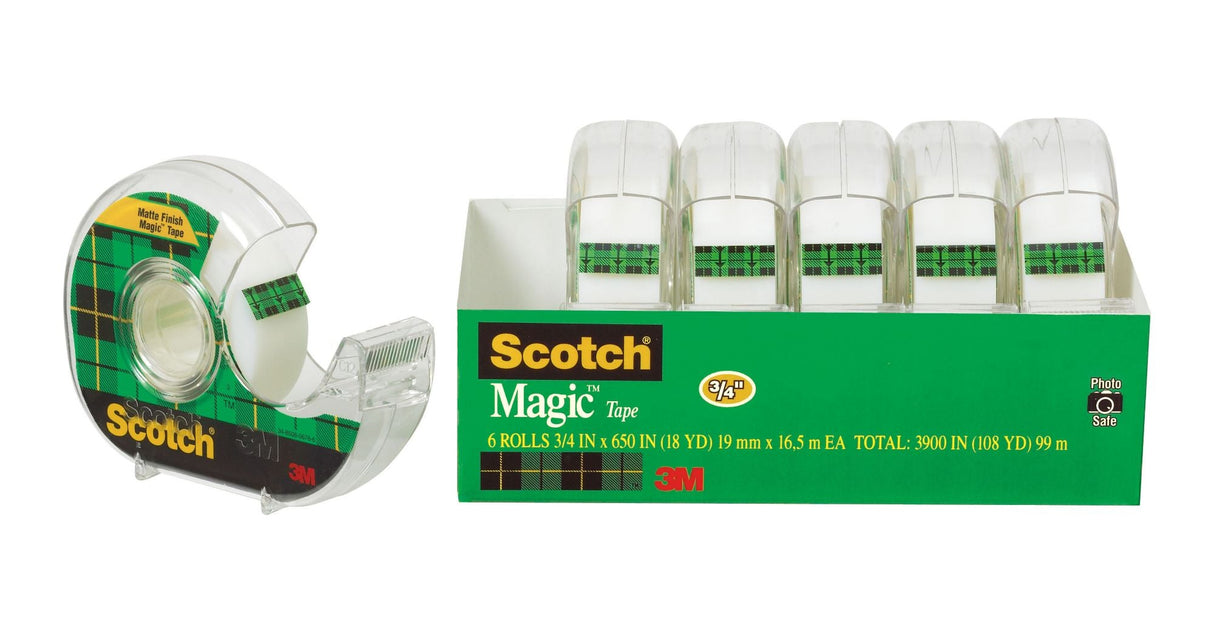 Scotch Magic Tape with Dispensers (3/4" x 650", 6-Pack) | Transparent & Matte Finish – Easy to Apply Scotch