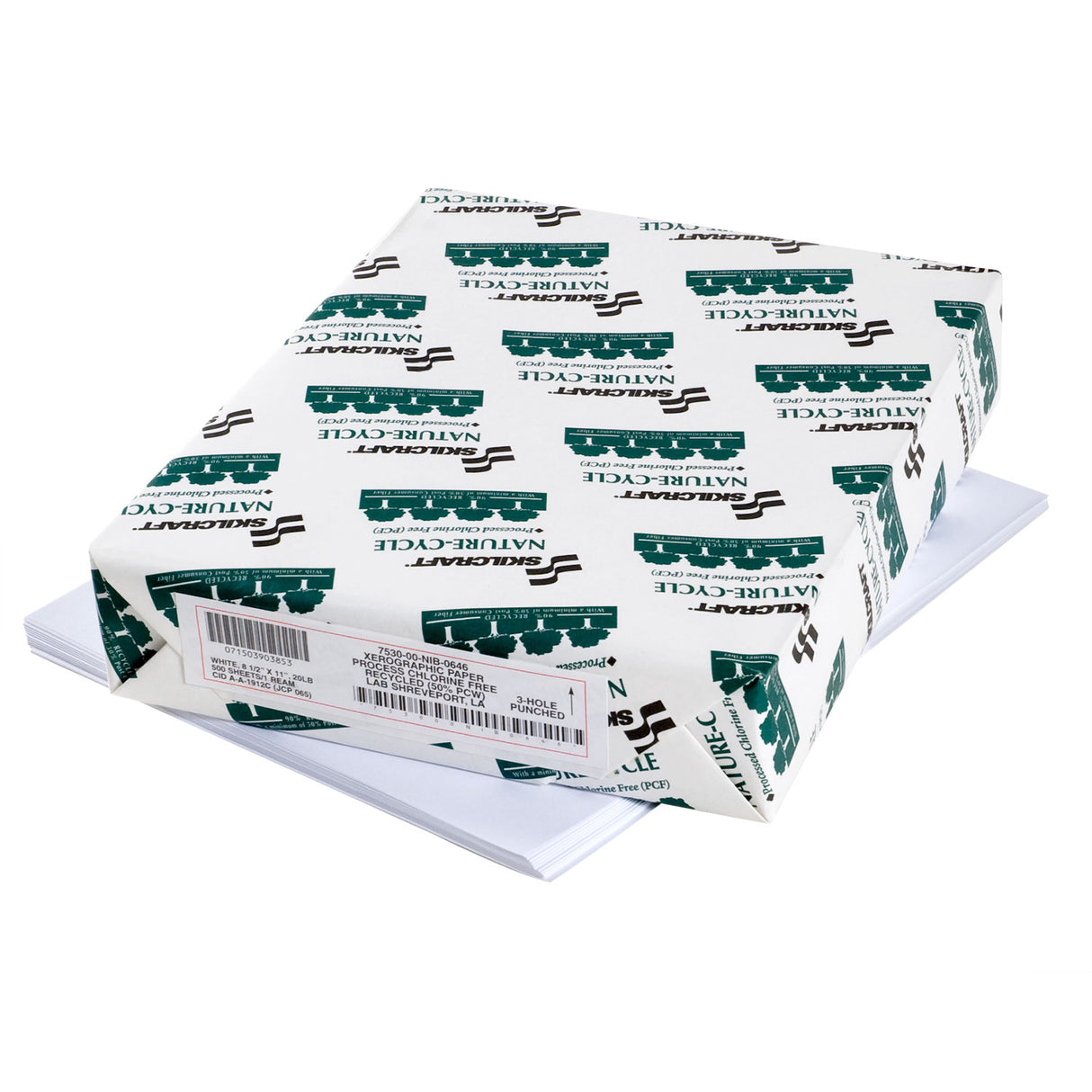 AbilityOne 7530015399832 SKILCRAFT Nature-Cycle Copy Paper, 92 Bright, 3-H, 20lb, 8.5 x 11, White, 500 Sheets/Ream, 10 Reams/Carton