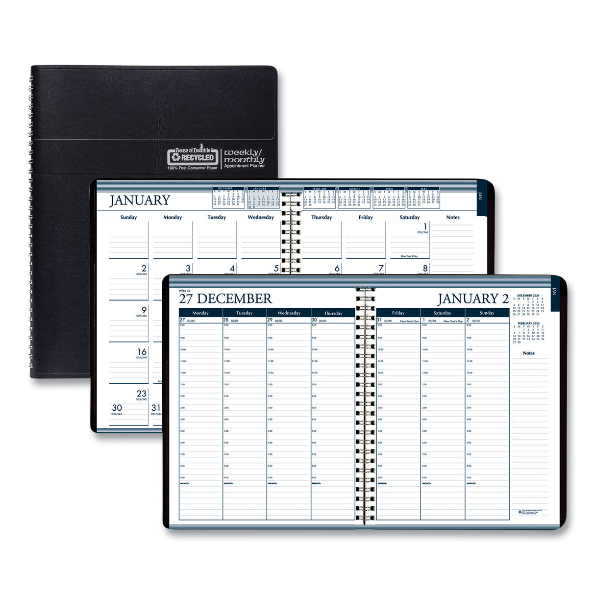 House of Doolittle Recycled Wirebound Weekly/Monthly Planner, 11 x 8.5, Black Cover, 12-Month (Jan to Dec): 2025 (28302)
