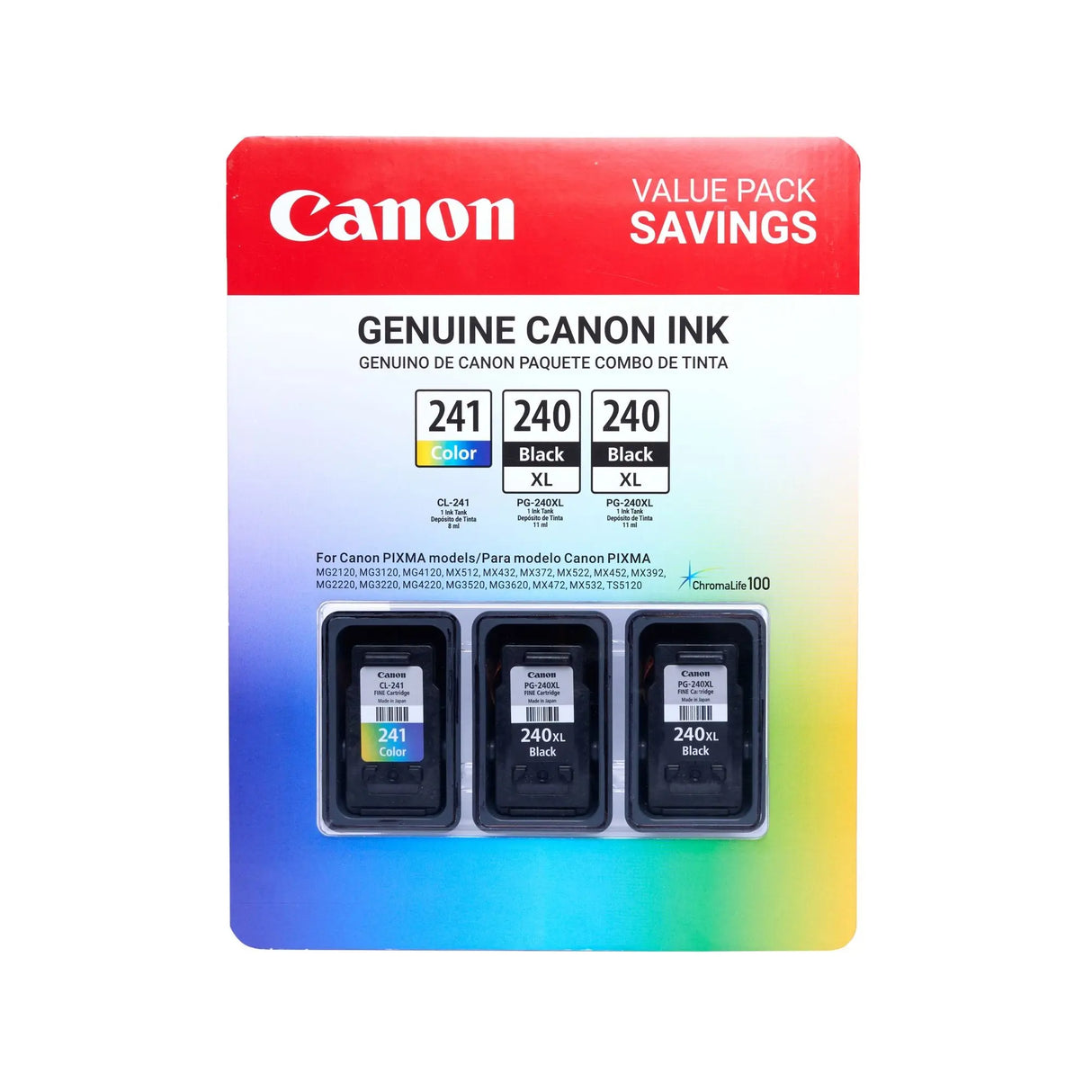 Canon PG-240XL + CL-241 Ink Cartridges (3-Pack) | Tri-Color + Black Combo for Crisp Prints Canon