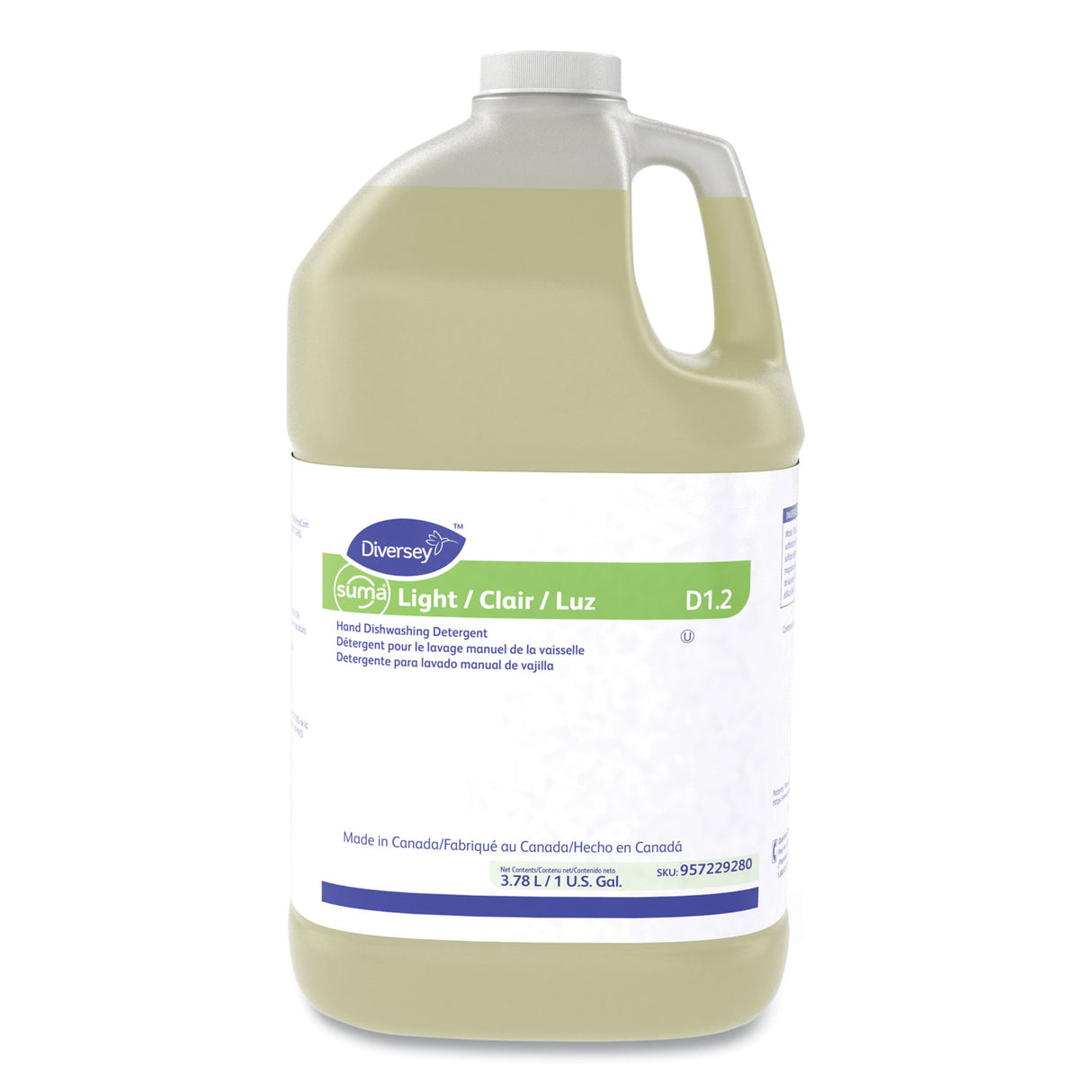 Diversey Suma Light D1.2 Hand Dishwashing Detergent, Citrus, 1 gal Container, 4/Carton (957229280)