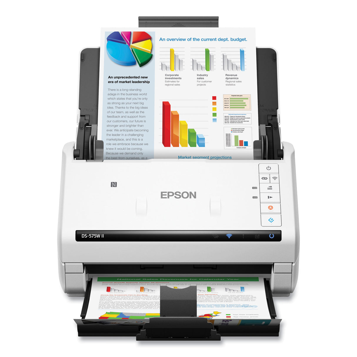 Epson DS-575W II Wireless Color Duplex Document Scanner, 600 dpi Optical Resolution, 50-Sheet Duplex Auto Document Feeder (B11B263202)