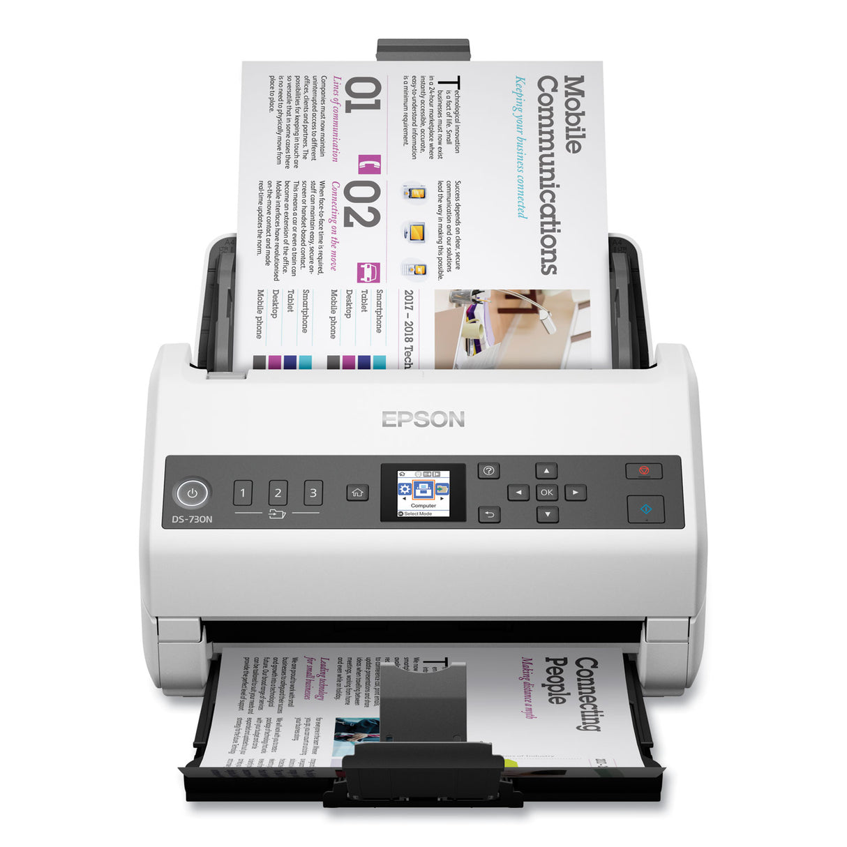 Epson DS-730N Network Color Document Scanner, 600 dpi Optical Resolution, 100-Sheet Duplex Auto Document Feeder (B11B259201)