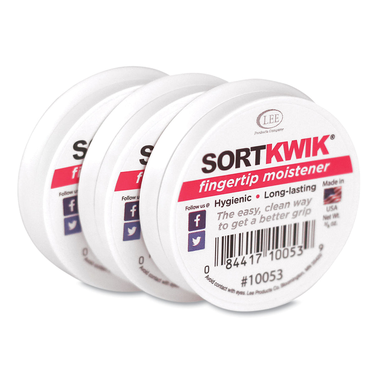 LEE Sortkwik Fingertip Moisteners, 0.38 oz, Pink, 3/Pack (10053)