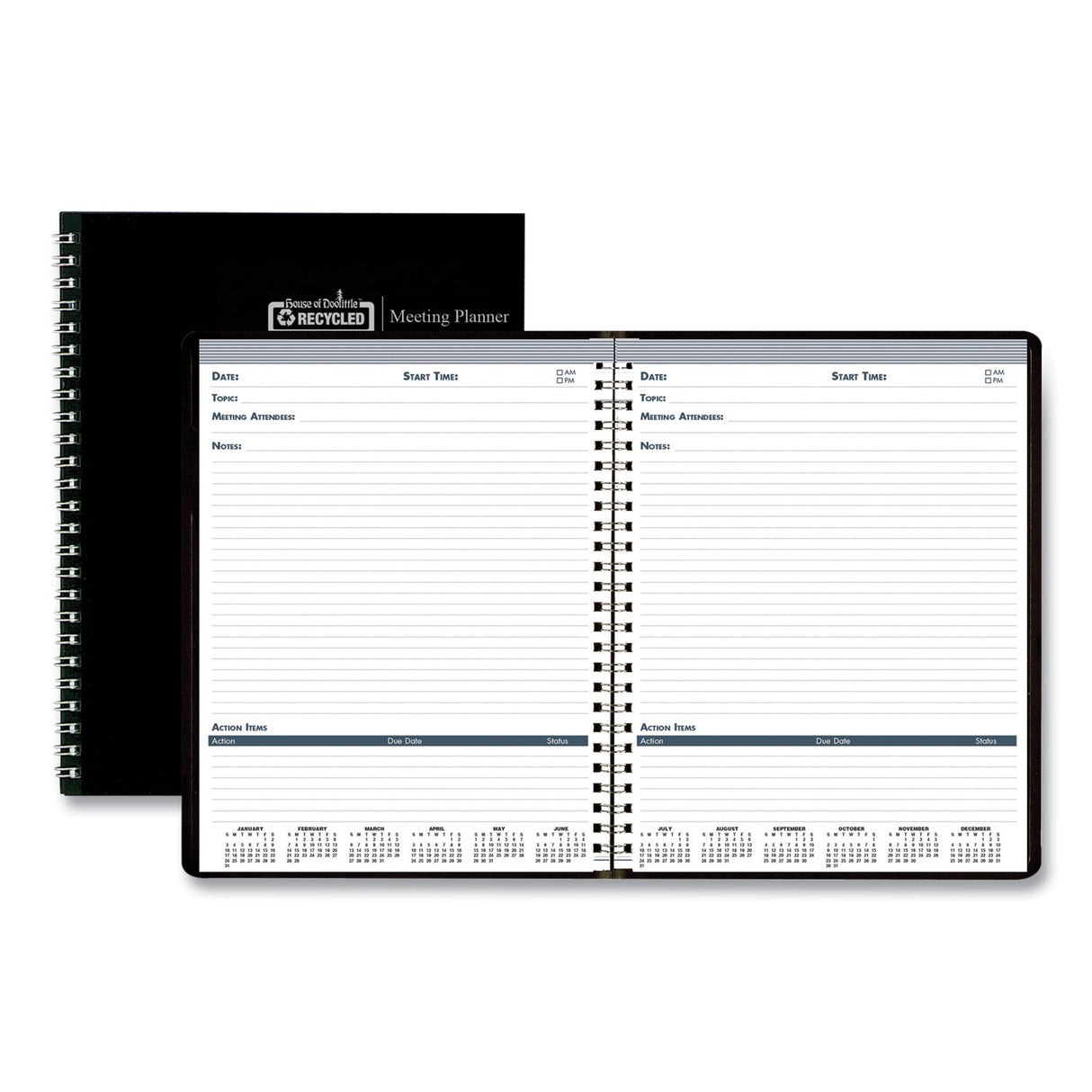 House of Doolittle Recycled Meeting Note Planner, 11 x 8.5, Black Cover, 12-Month (Jan to Dec): 2025 (583992)
