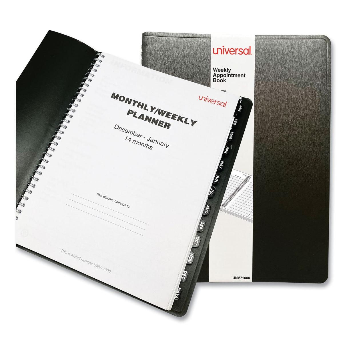 Universal Weekly Planner, 11 x 8, Black Cover, 14-Month: Dec 2024 to Jan 2026 (UNV71000)