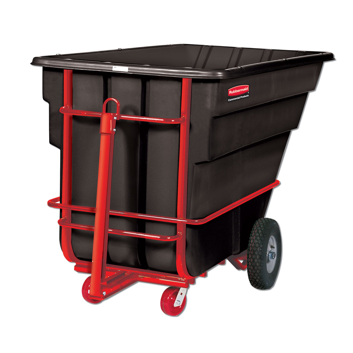 Rubbermaid Commercial Rotomolded Towable Tilt Truck, Rectangular, Plastic, 1.5 cu yd, 2,100-lb Capacity, Black/Red (102641BLA)