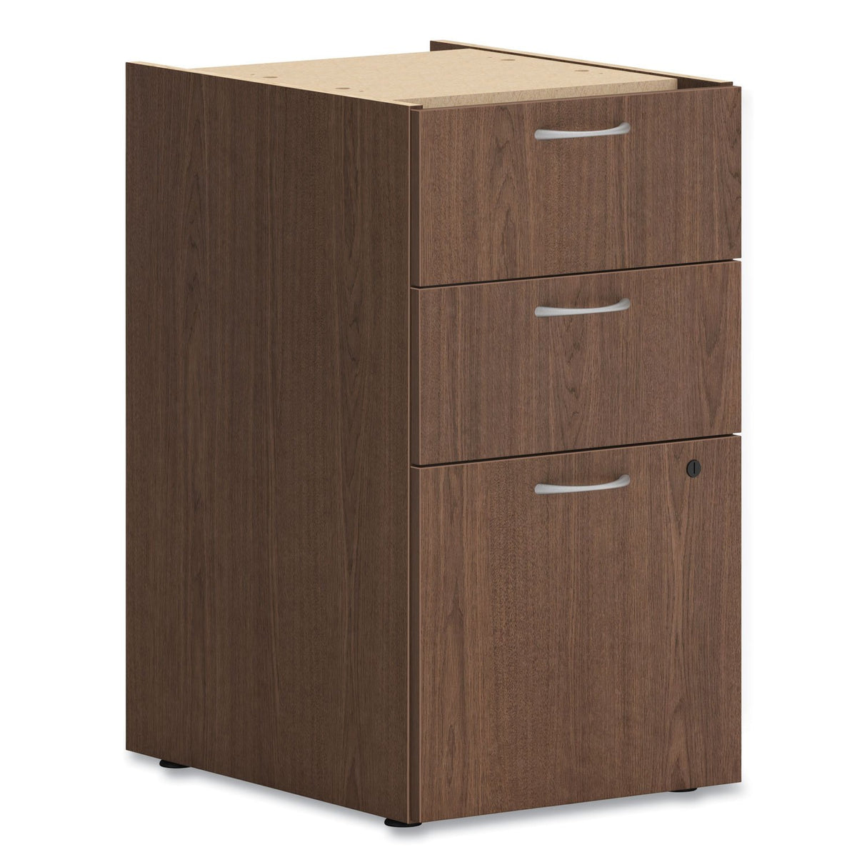 HON Mod Support Pedestal, Left or Right, 3-Drawers: Box/Box/File, Legal/Letter, Sepia Walnut, 15" x 20" x 28" (PLPSBBFLE1)