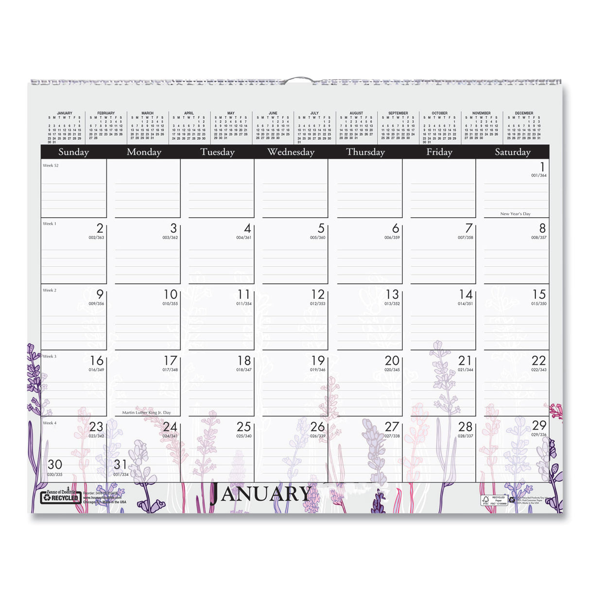 House of Doolittle Recycled Wild Flower Wall Calendar, Wild Flowers Artwork, 15 x 12, White/Multicolor Sheets, 12-Month (Jan to Dec): 2025 (3469)