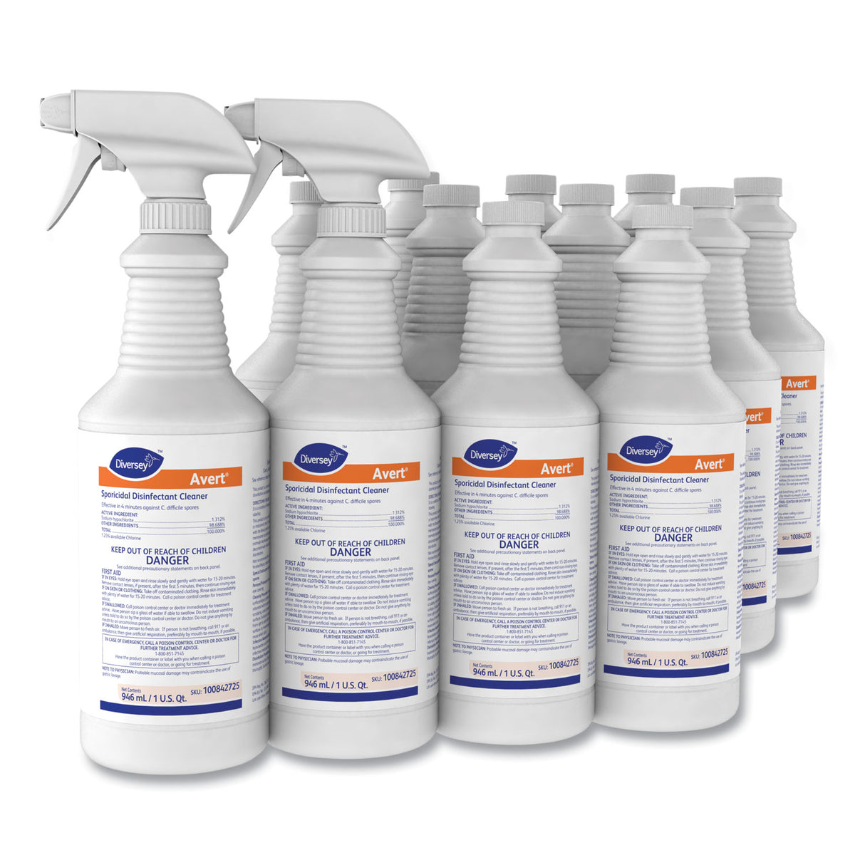 Diversey Avert Sporicidal Disinfectant Cleaner, 32 oz Spray Bottle, 12/Carton (100842725)