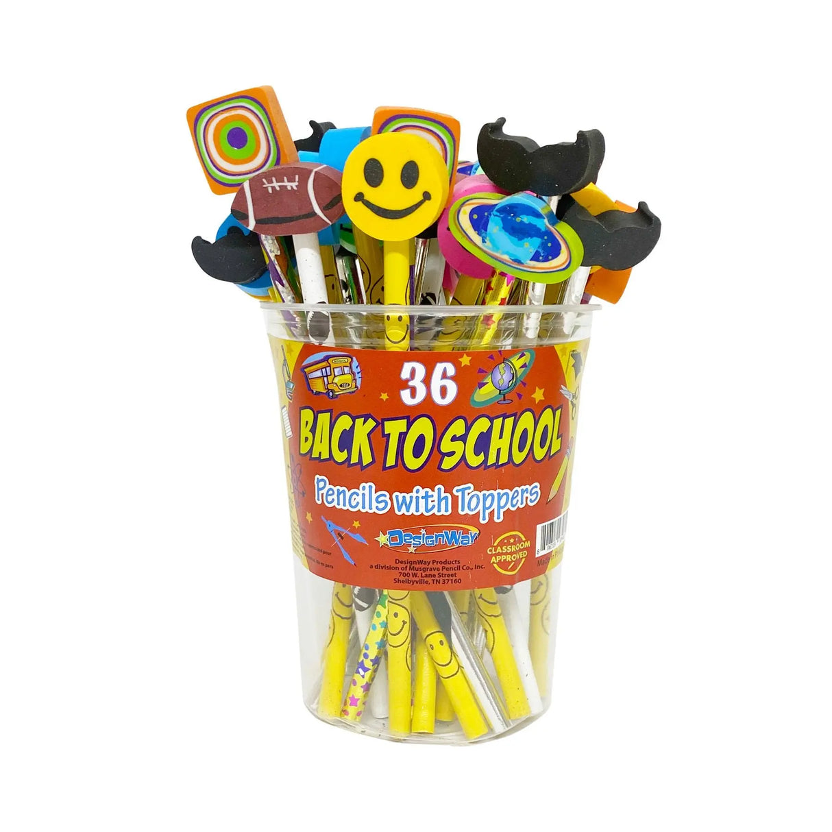 DesignWay Back-to-School Topper Pencils (36-Pack) | Fun & Colorful Classroom Favorites DesignWay