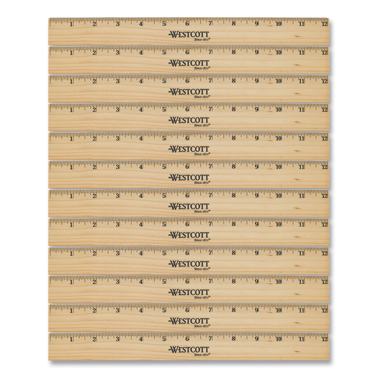 Westcott Beveled Wood Ruler, Standard, 12" Long, Natural Hardwood, 12/Pack (17720)