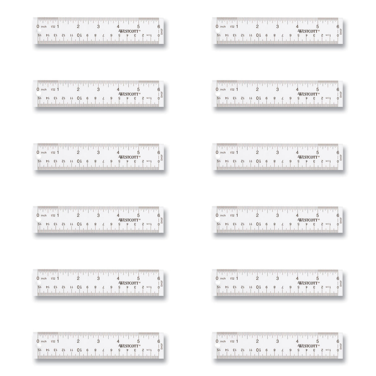 Westcott Clear Flexible Acrylic Ruler, Standard/Metric, 6" (15 cm) Long, Clear, 12/Box (17723)