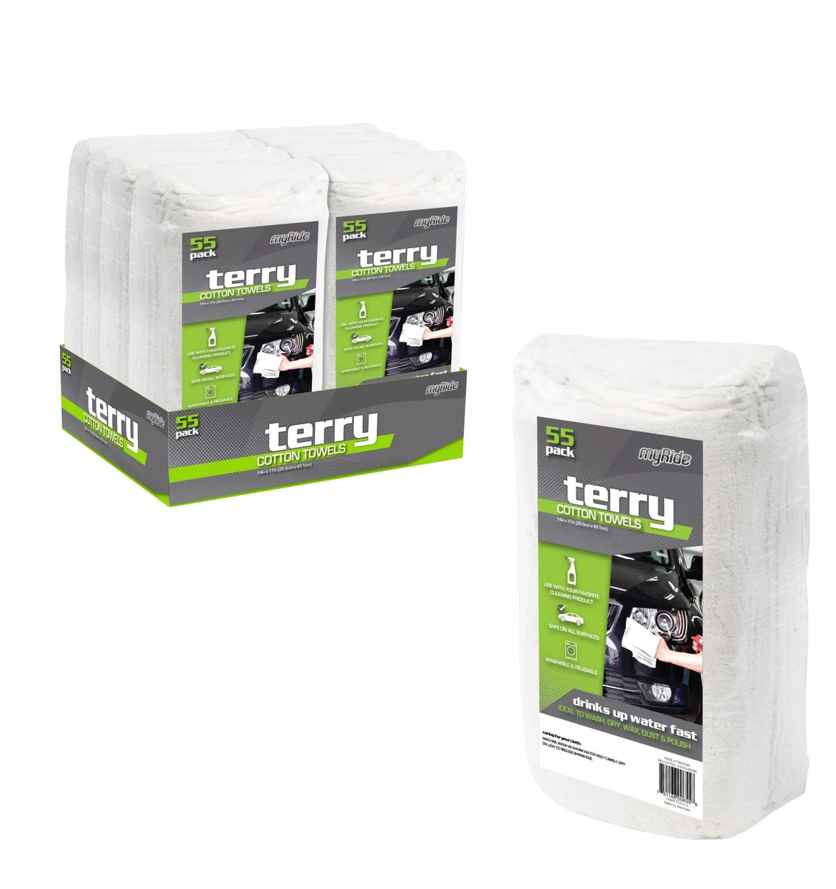 Microtex Cotton Terry Towels (55-Pack, 14" x 17") | Ultra-Absorbent Strength Microtex