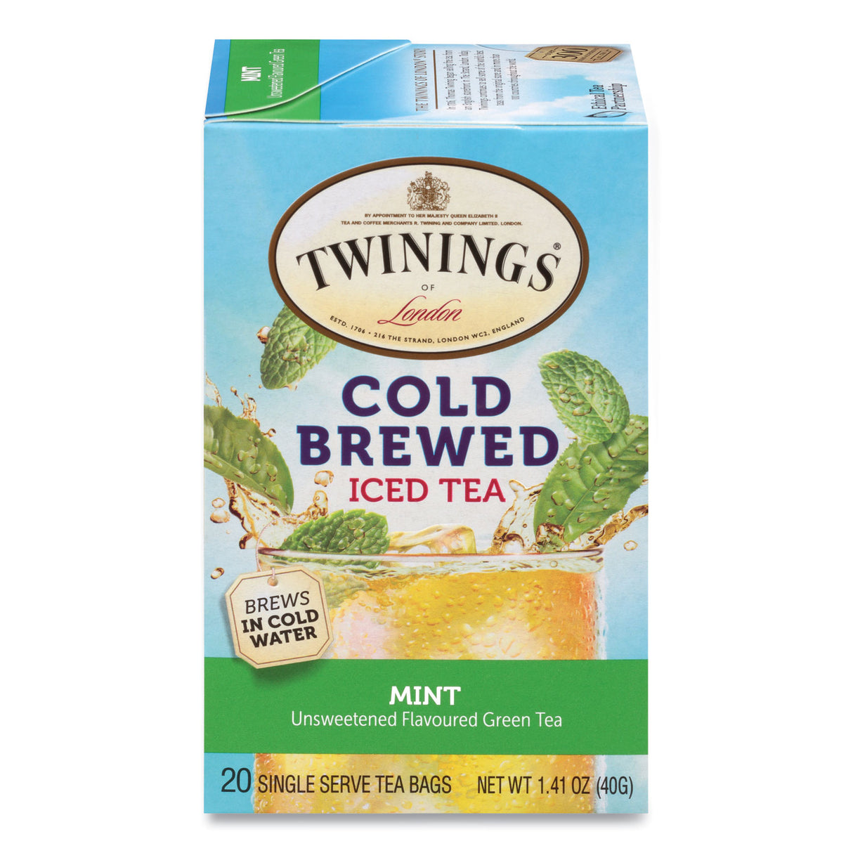TWININGS Cold Brew Iced Tea Bags, Mint, 0.07 oz Tea Bag, 20/Box (51335)