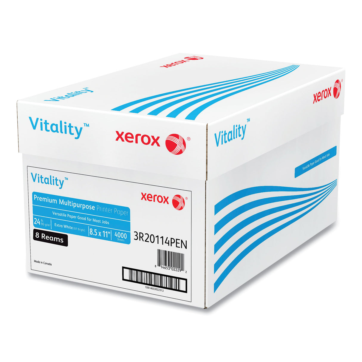 Xerox Vitality Premium Multipurpose Print Paper, 97 Bright, 24 lb Bond Weight, 8.5 x 11, Extra White, 500/Ream, 8 Reams/Carton (1001)