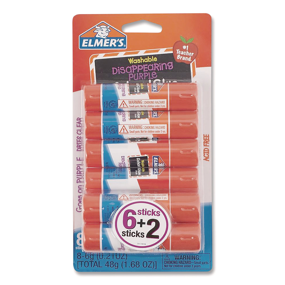 Elmer's Disappearing Purple School Glue Stick, 0.21 oz, Dries Clear, 8/Pack (E1591E1560)