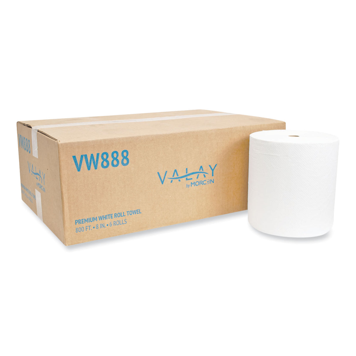 Morcon Paper Valay Proprietary Roll Towels, 1-Ply, 8" x 800 ft, White, 6 Rolls/Carton (VW888)