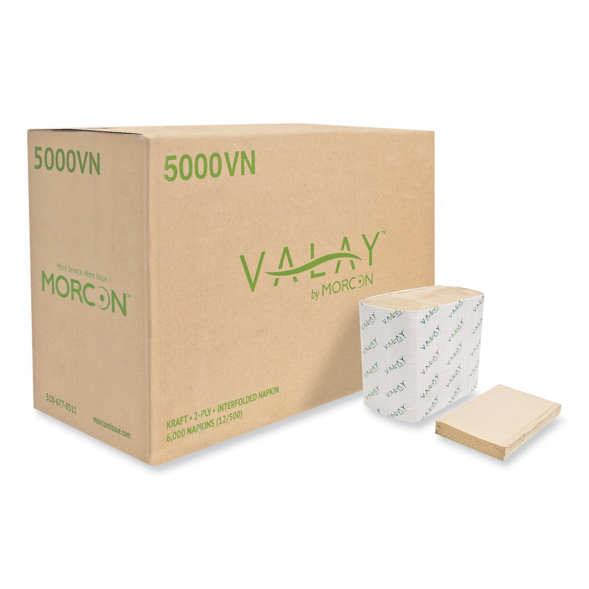 Morcon Paper Valay Interfolded Napkins, 2-Ply, 6.5 x 8.25, Kraft, 6,000/Carton (5000VN)