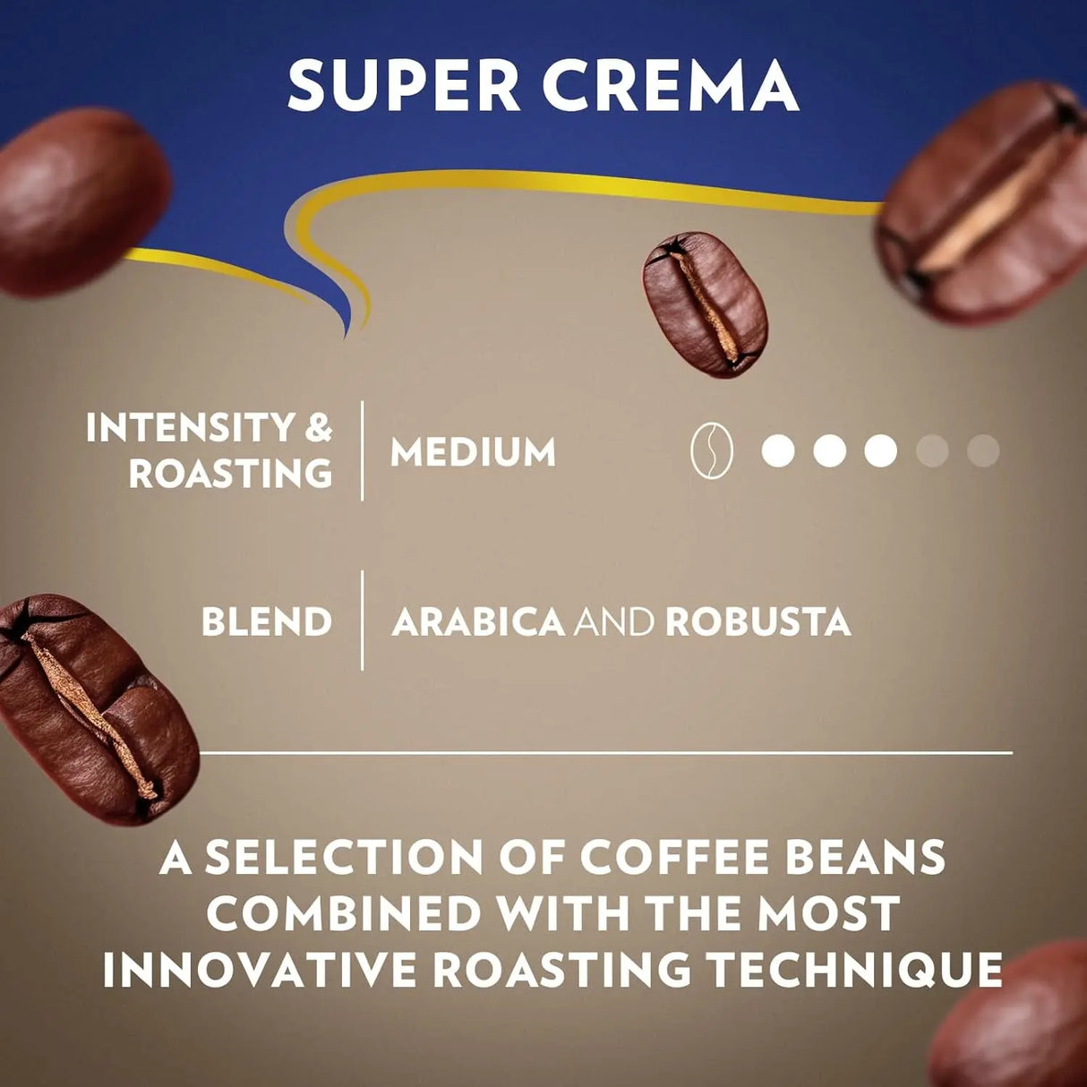 Super Crema Whole Bean Coffee, Medium Espresso Roast, Arabica and Robusta Blend, 2.2 Lb Bag, Package May Vary (Pack of 1)