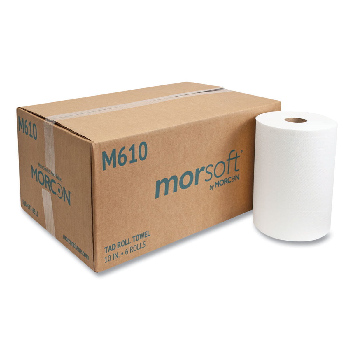 Morcon Paper 10 Inch TAD Roll Towels, 1-Ply, 10" x 500 ft, White, 6 Rolls/Carton (M610)