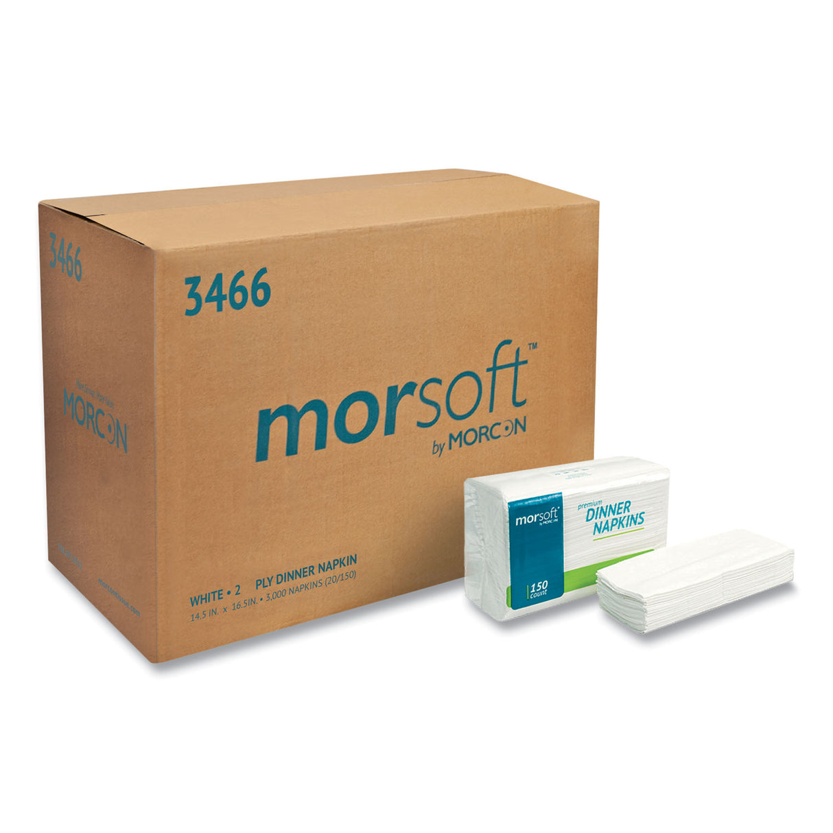 Morcon Paper Morsoft Dinner Napkins, 2-Ply, 14.5 x 16.5, White, 3,000/Carton (3466)