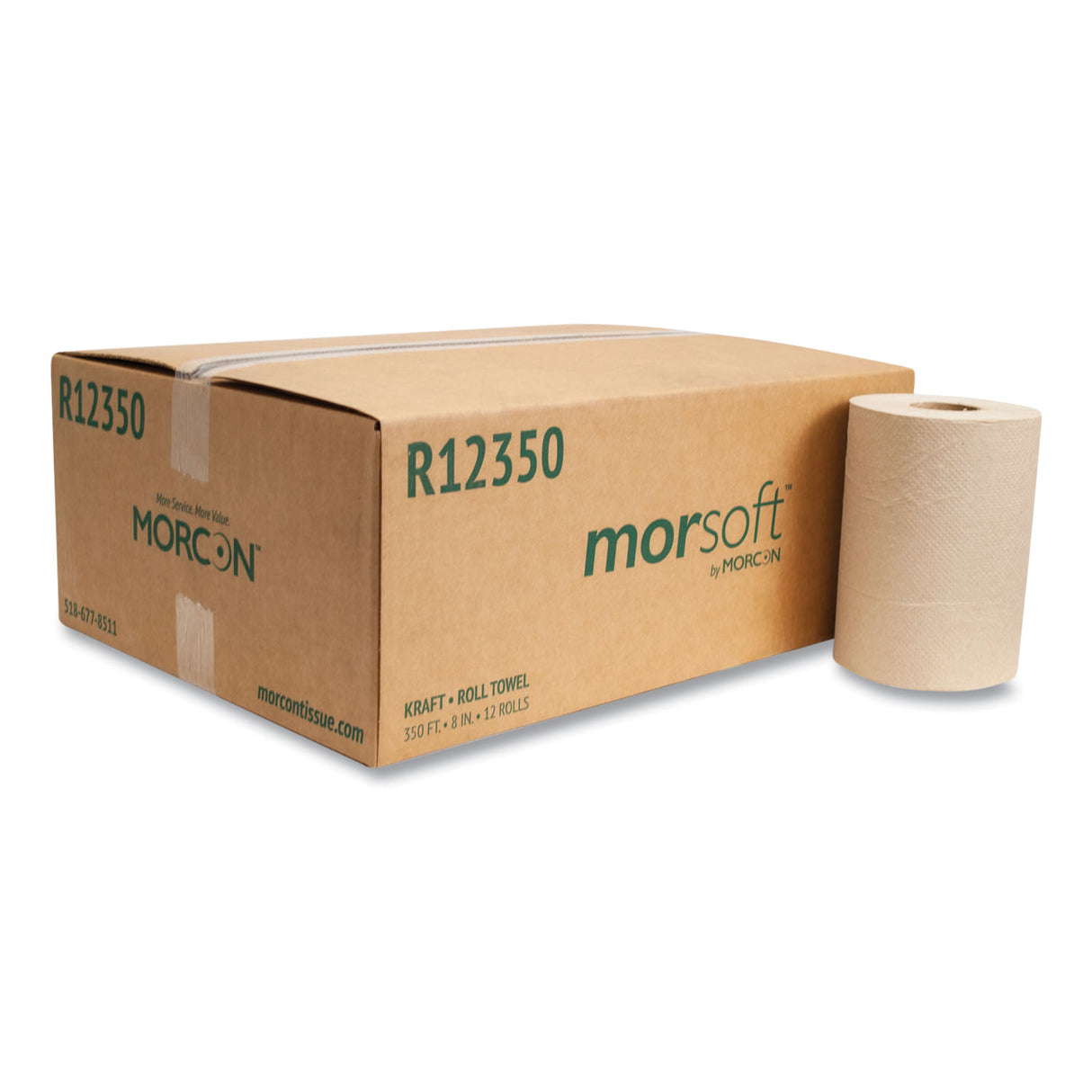 Morcon Paper Morsoft Universal Roll Towels, 1-Ply, 8" x 350 ft, Brown, 12 Rolls/Carton (R12350)