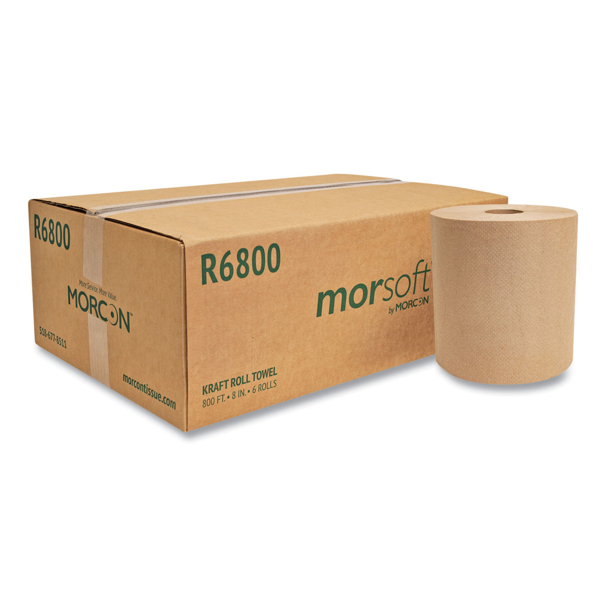Morcon Paper Morsoft Universal Roll Towels, 1-Ply, 8" x 800 ft, Brown, 6 Rolls/Carton (R6800)