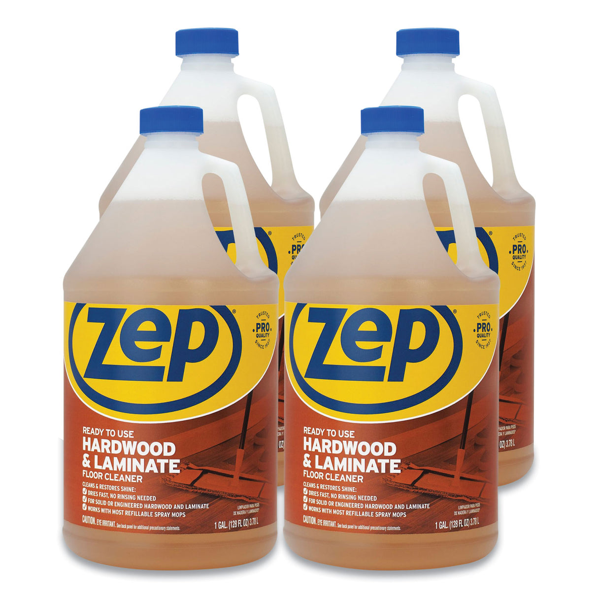 Zep Commercial Hardwood and Laminate Cleaner, Fresh Scent, 1 gal, 4/Carton (ZUHLF128CT)