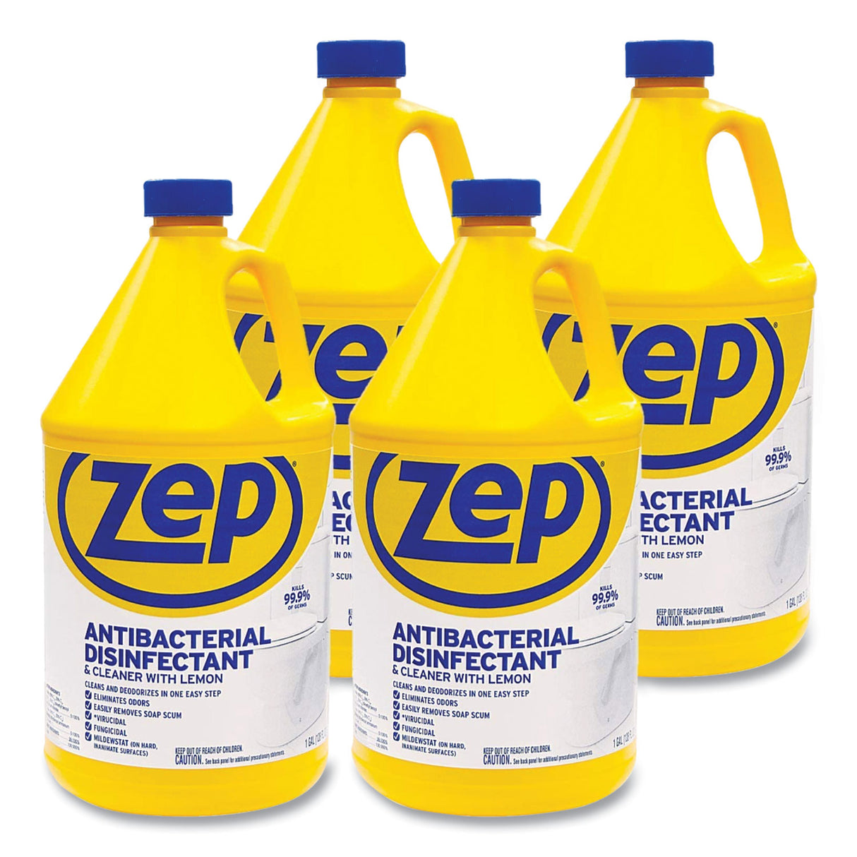 Zep Commercial Antibacterial Disinfectant, Lemon Scent, 1 gal, 4/Carton (ZUBAC128CT)