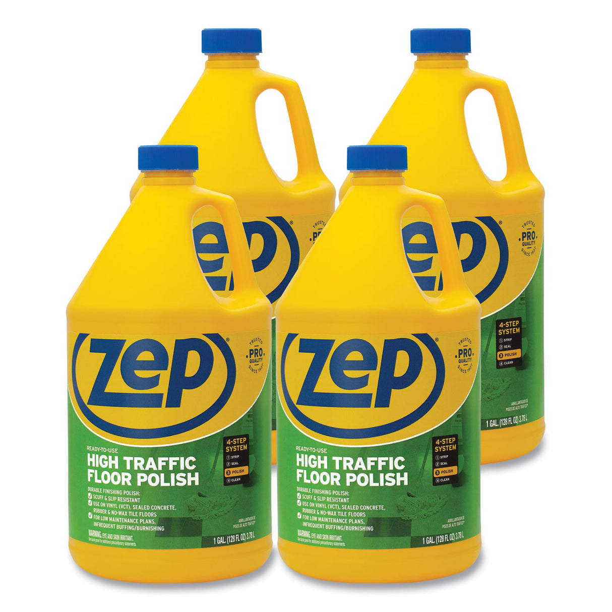 Zep Commercial High Traffic Floor Polish, 1 gal, 4/Carton (ZUHTFF128CT)