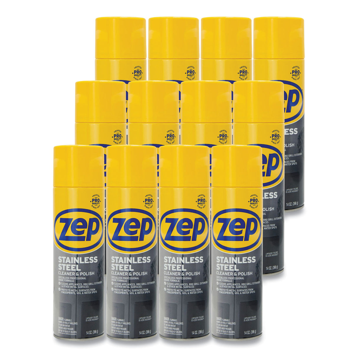 Zep Commercial Stainless Steel Polish, 14 oz Aerosol Spray, 12/Carton (ZUSSTL14CT)
