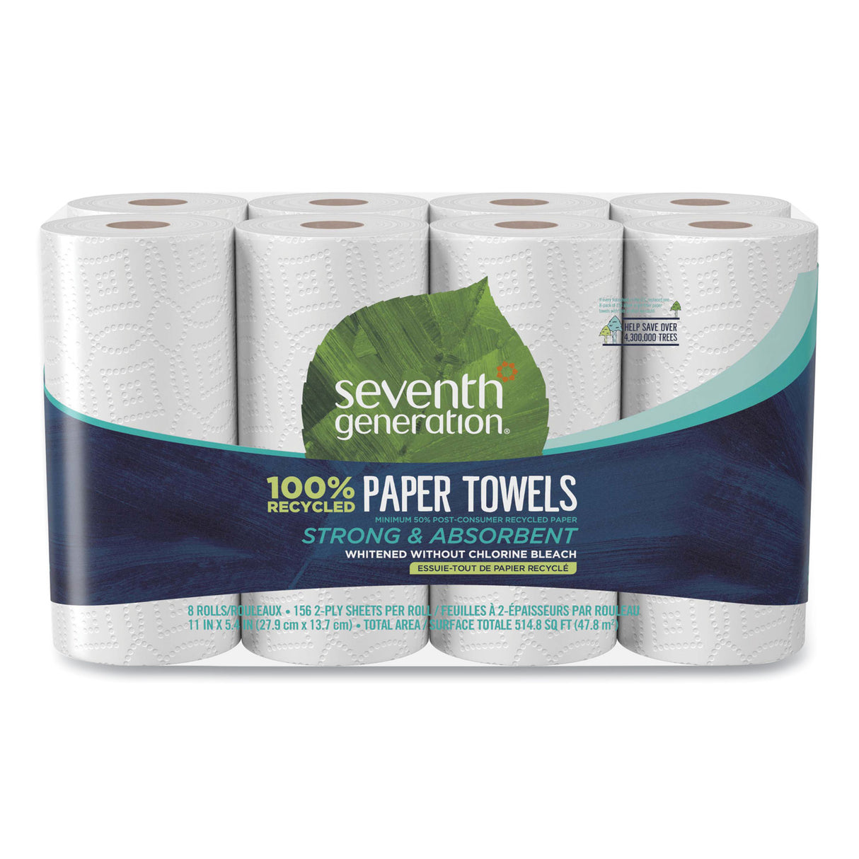 Seventh Generation 100% Recycled Paper Kitchen Towel Rolls, 2-Ply, 11 x 5.4, 156 Sheets/Rolls, 32 Rolls/Carton (13739CT)