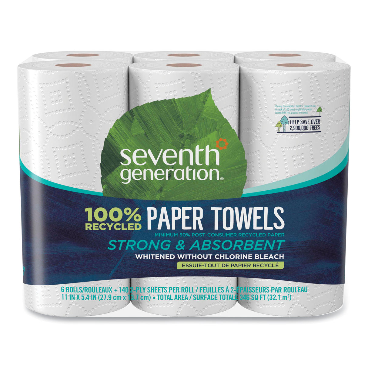 Seventh Generation 100% Recycled Paper Kitchen Towel Rolls, 2-Ply, 11 x 5.4, 140 Sheets/Roll, 24 Rolls/Carton (13731CT)