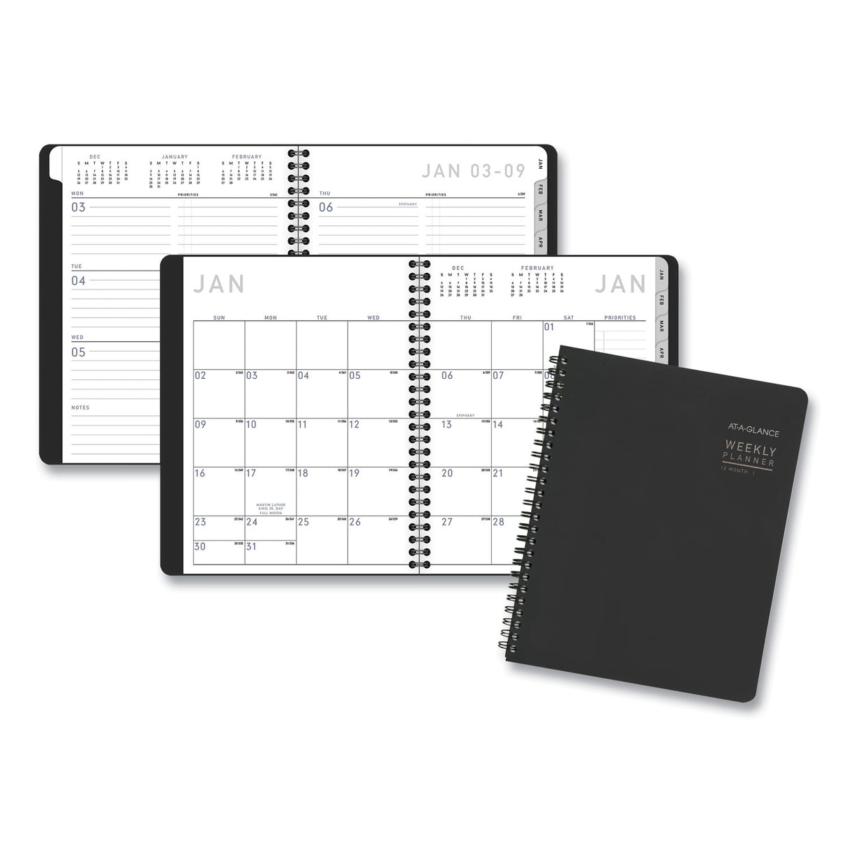 AT-A-GLANCE Contemporary Lite Weekly/Monthly Planner, 8.75 x 7, Black Simulated Leather Cover, 12-Month (Jan to Dec): 2025 (7054XL05)