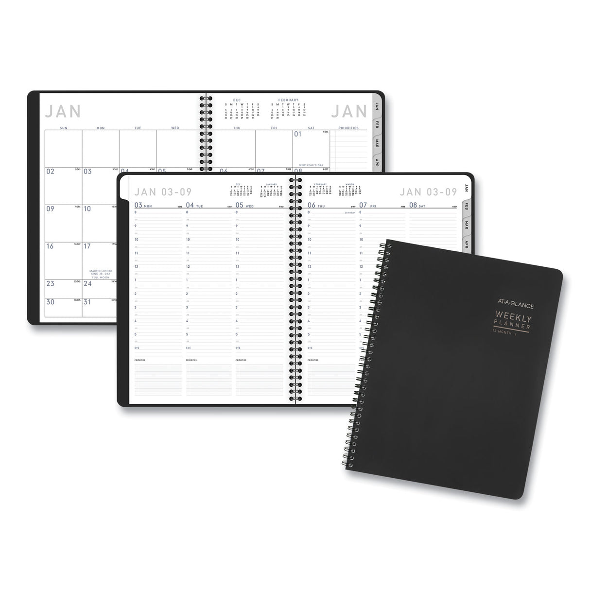AT-A-GLANCE Contemporary Lite Weekly/Monthly Planner, 11 x 8.25, Black Simulated Leather Cover, 12-Month (Jan to Dec): 2025 (7095XL05)
