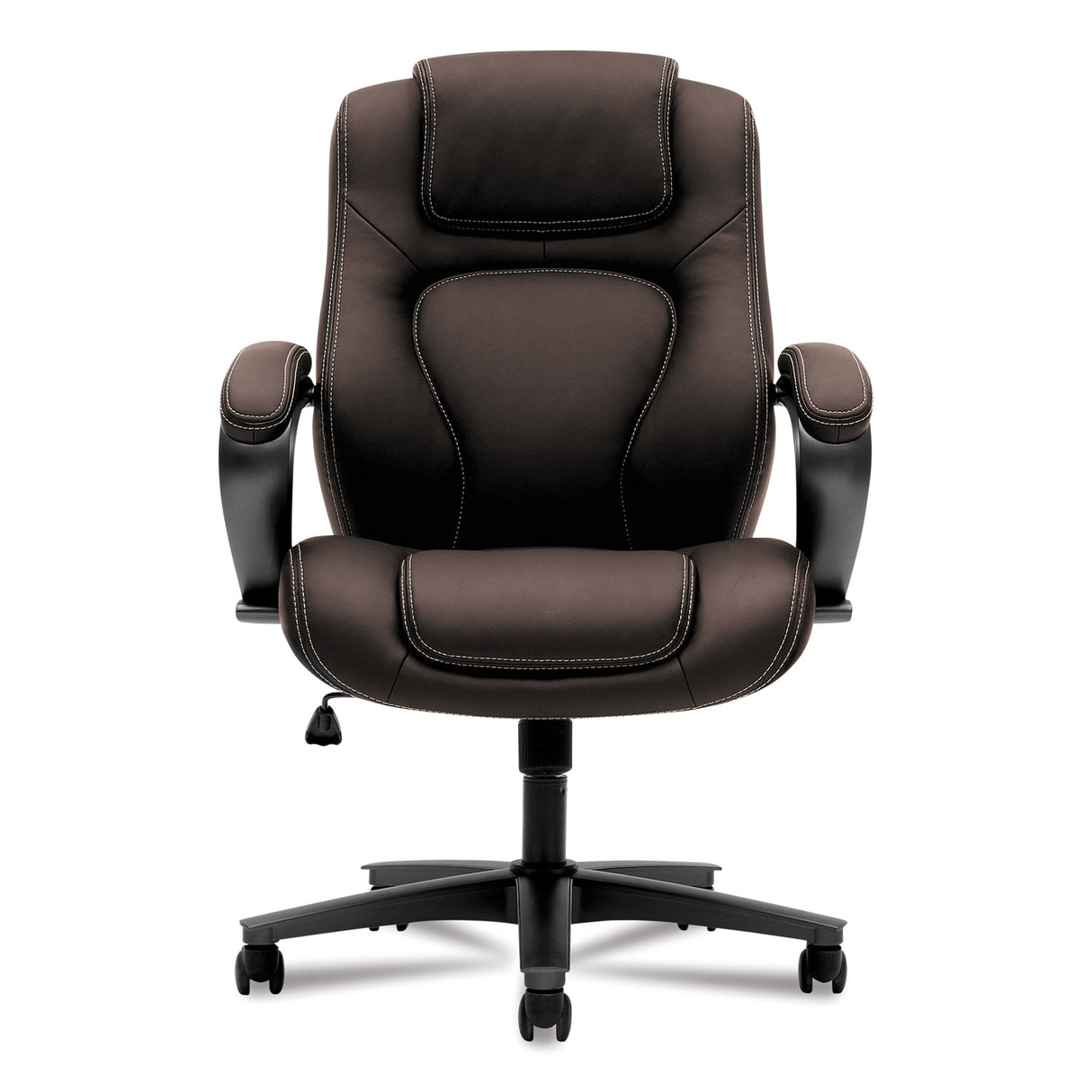 HON HVL402 Series Executive High-Back Chair, Supports Up to 250 lb, 17" to 21" Seat Height, Brown Seat/Back, Black Base (VL402EN45)