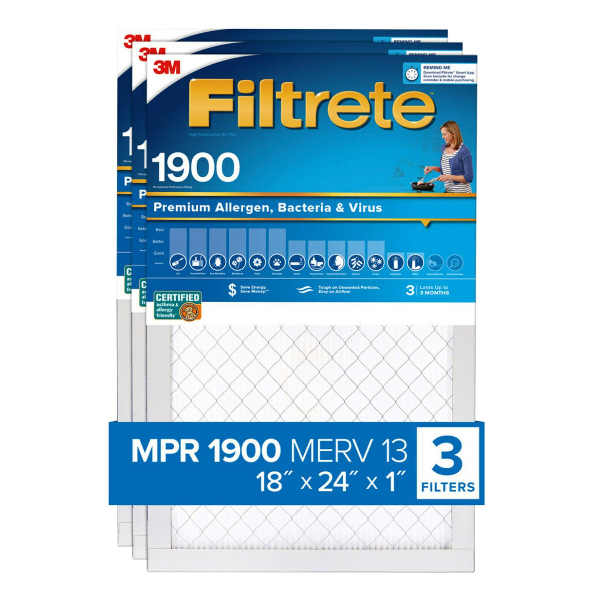Filtrete 18x24x1 allergen filters 3-pack