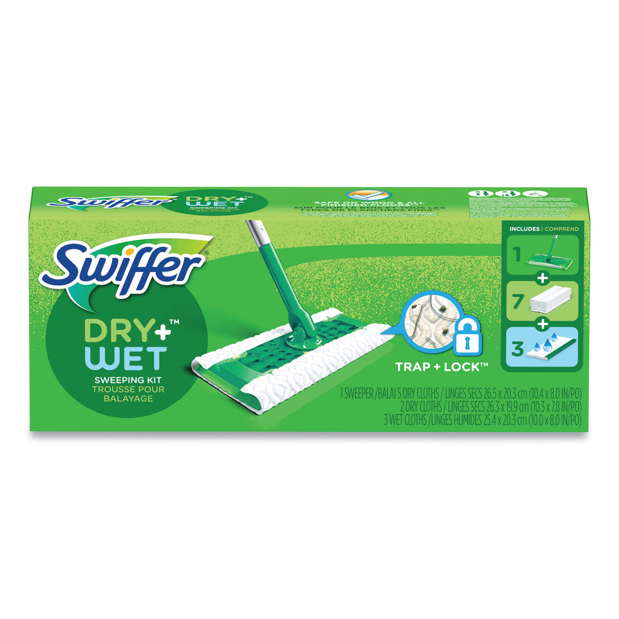 Swiffer Sweeper Mop, 10 x 4.8 White Cloth Head, 46" Green/Silver Aluminum/Plastic Handle, 6/Carton (92815CT)