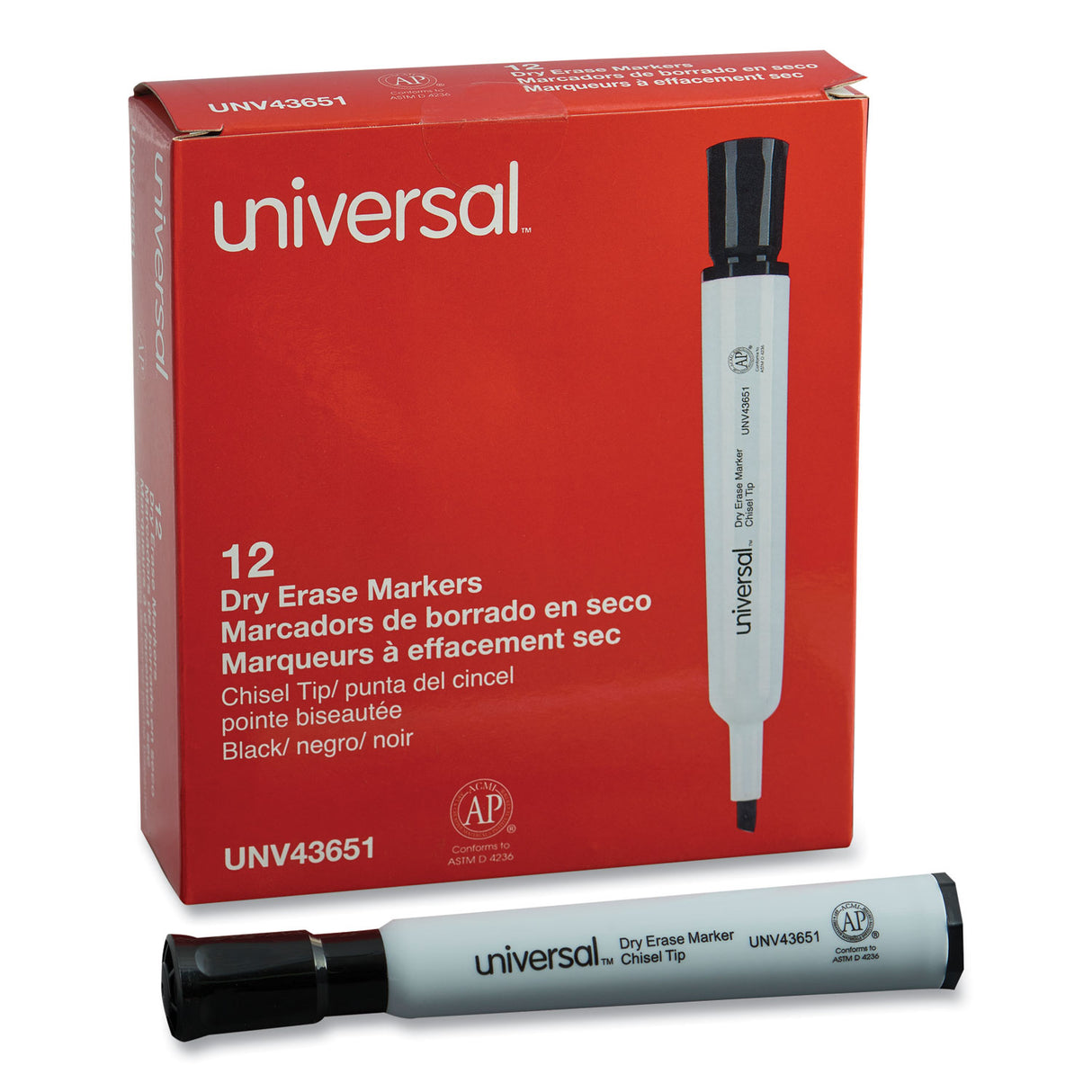 Universal Dry Erase Marker, Broad Chisel Tip, Black, Dozen (UNV43651)