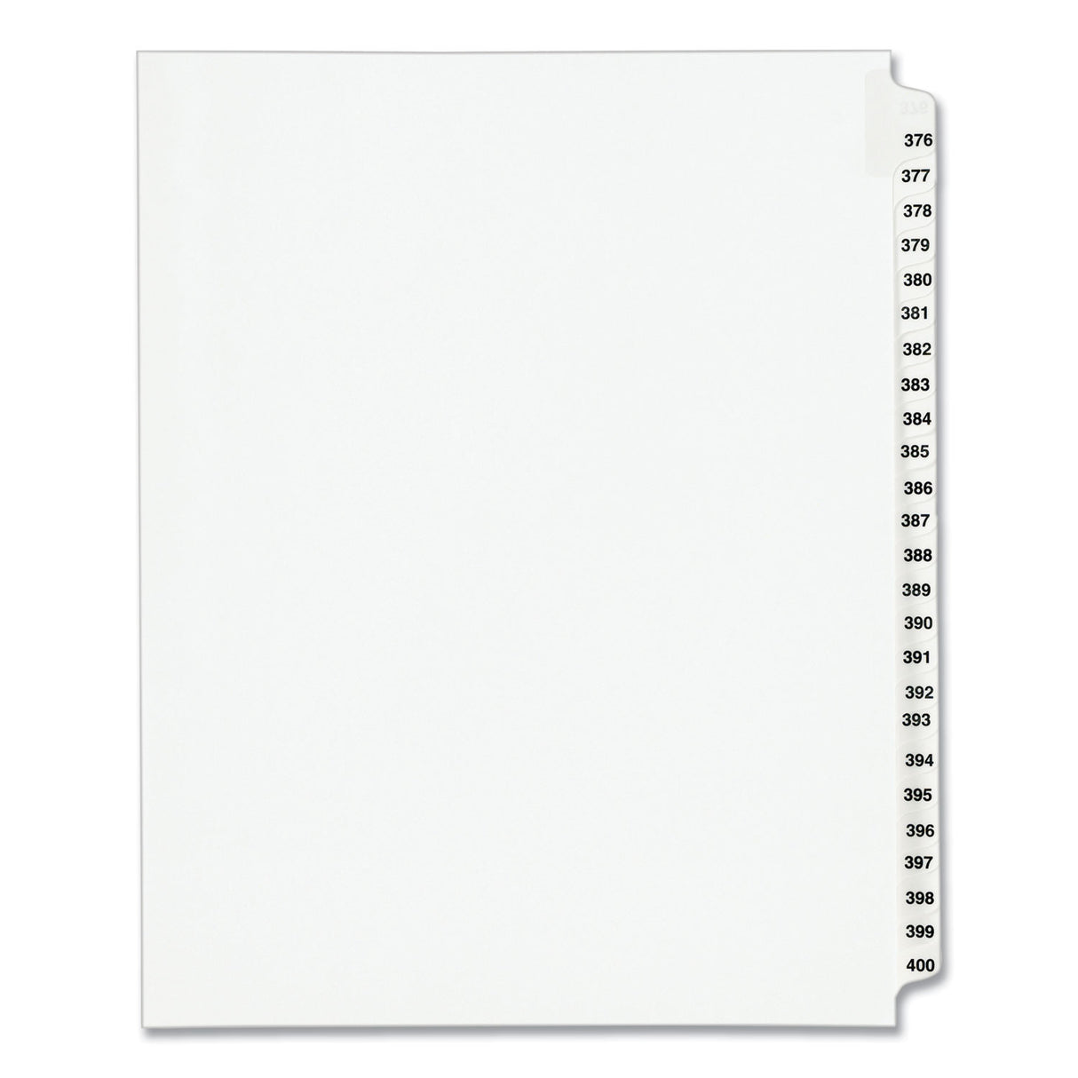 Preprinted Legal Exhibit Side Tab Index Dividers, Avery Style, 25-Tab, 376 to 400, 11 x 8.5, White, 1 Set, (1345) (01345)