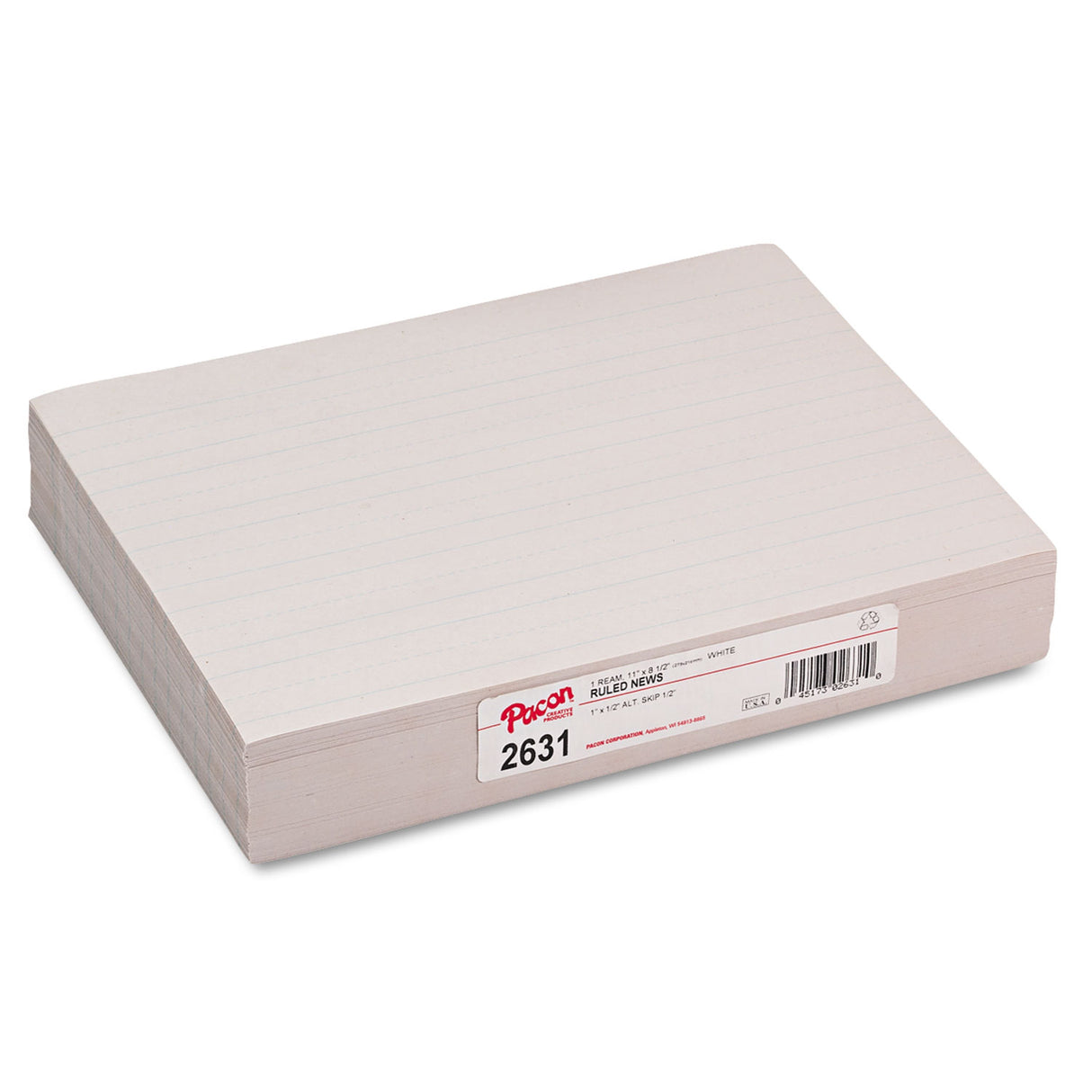 Pacon Skip-A-Line Ruled Newsprint Paper, 1" Two-Sided Long Rule, 8.5 x 11, 500/Pack (2631)
