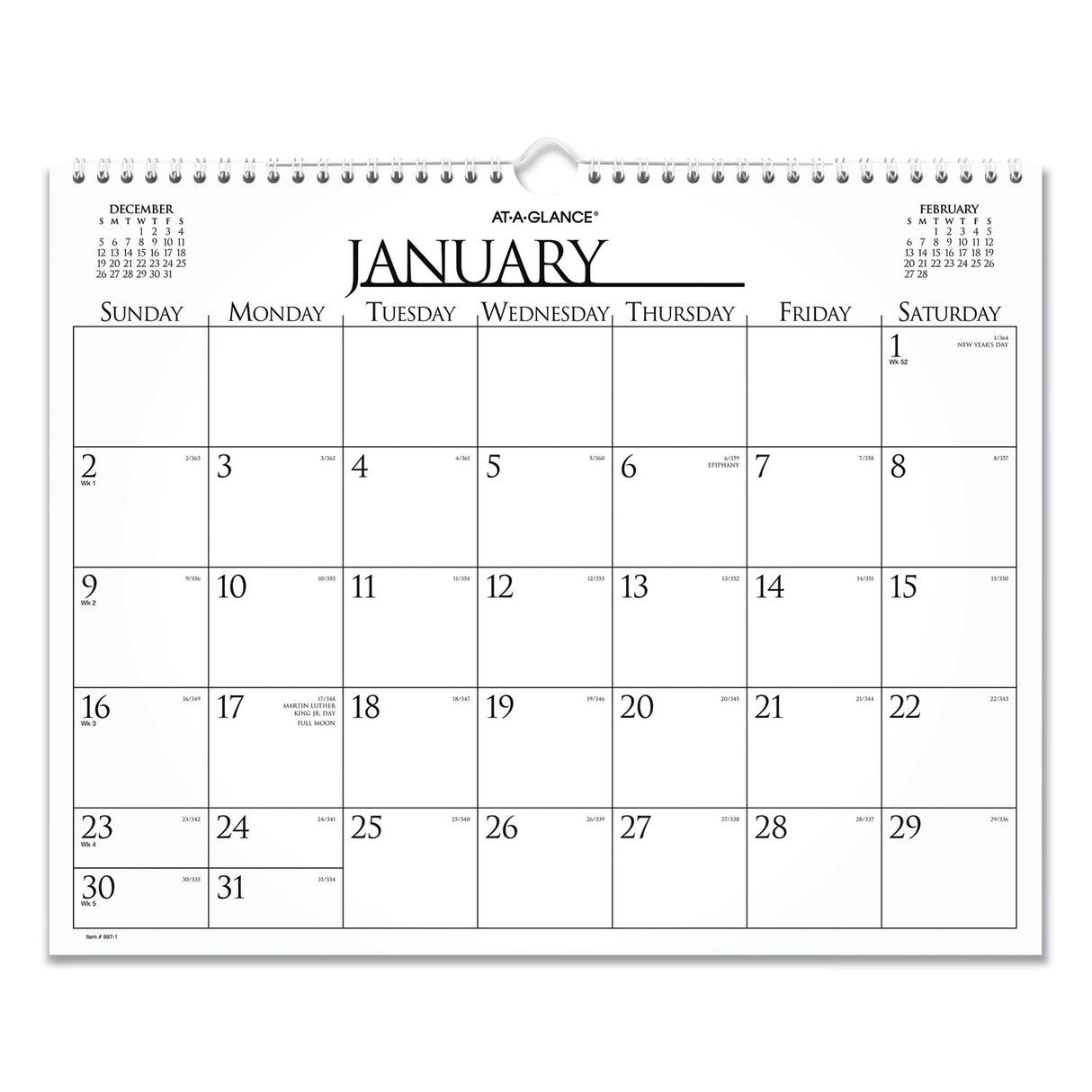 AT-A-GLANCE Business Monthly Wall Calendar, 15 x 12, White/Black Sheets, 12-Month (Jan to Dec): 2025 (997114)