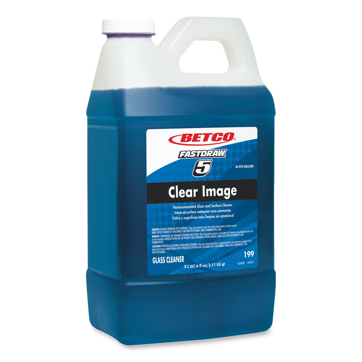 Betco Clear Image Glass and Surface Cleaner, Rain Fresh Scent, 67.6 oz Bottle, 4/Carton (1994700)