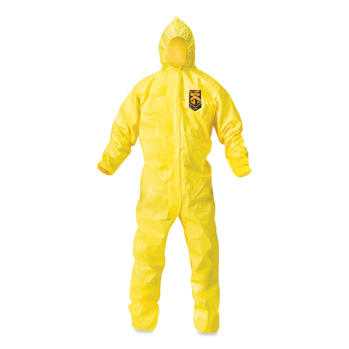 KleenGuard A70 Chemical Spray Protection Coveralls, Hooded, Storm Flap, Large, Yellow, 12/Carton (09813)