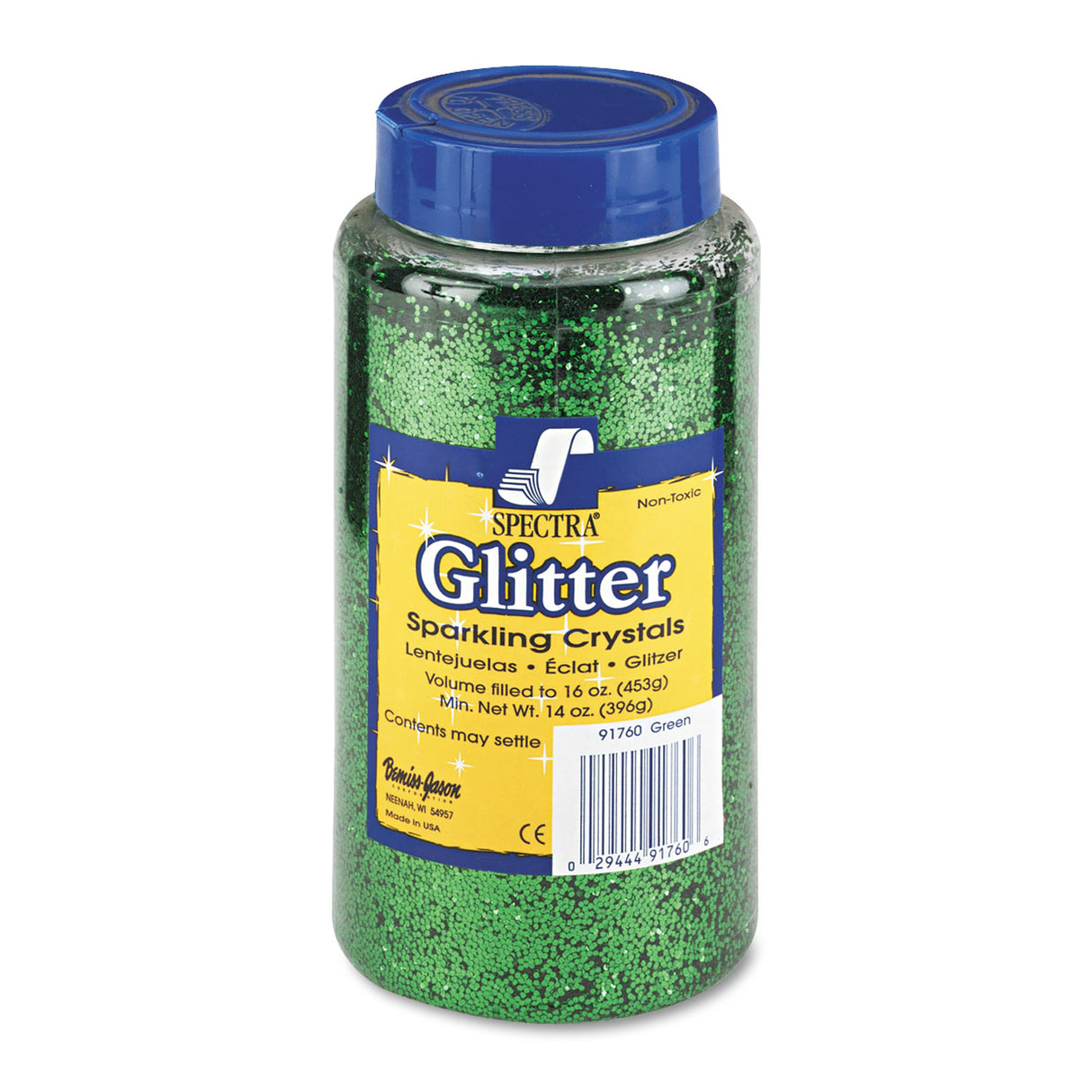 Pacon Spectra Glitter, 0.04 Hexagon Crystals, Green, 16 oz Shaker-Top Jar (91760)