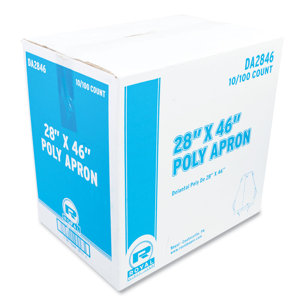 AmerCareRoyal Poly Apron, 28 x 46, One Size Fits All, White, 100/Pack, 10 Packs/Carton (DA2846)