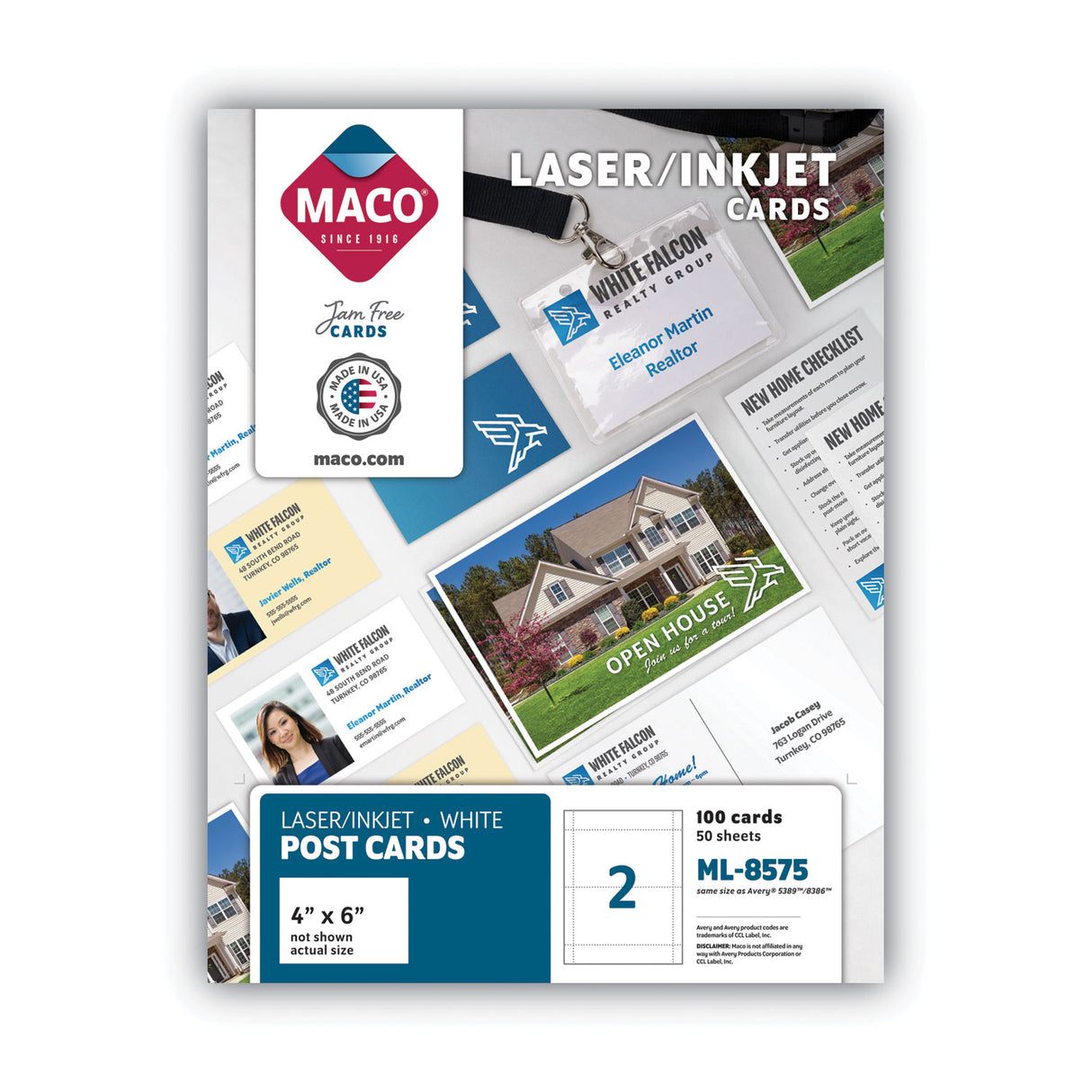 MACO Unruled Microperforated Laser/Inkjet Post Cards, 4 x 6, White, 100 Cards, 2 Cards/Sheet, 50 Sheets/Box (ML8575)