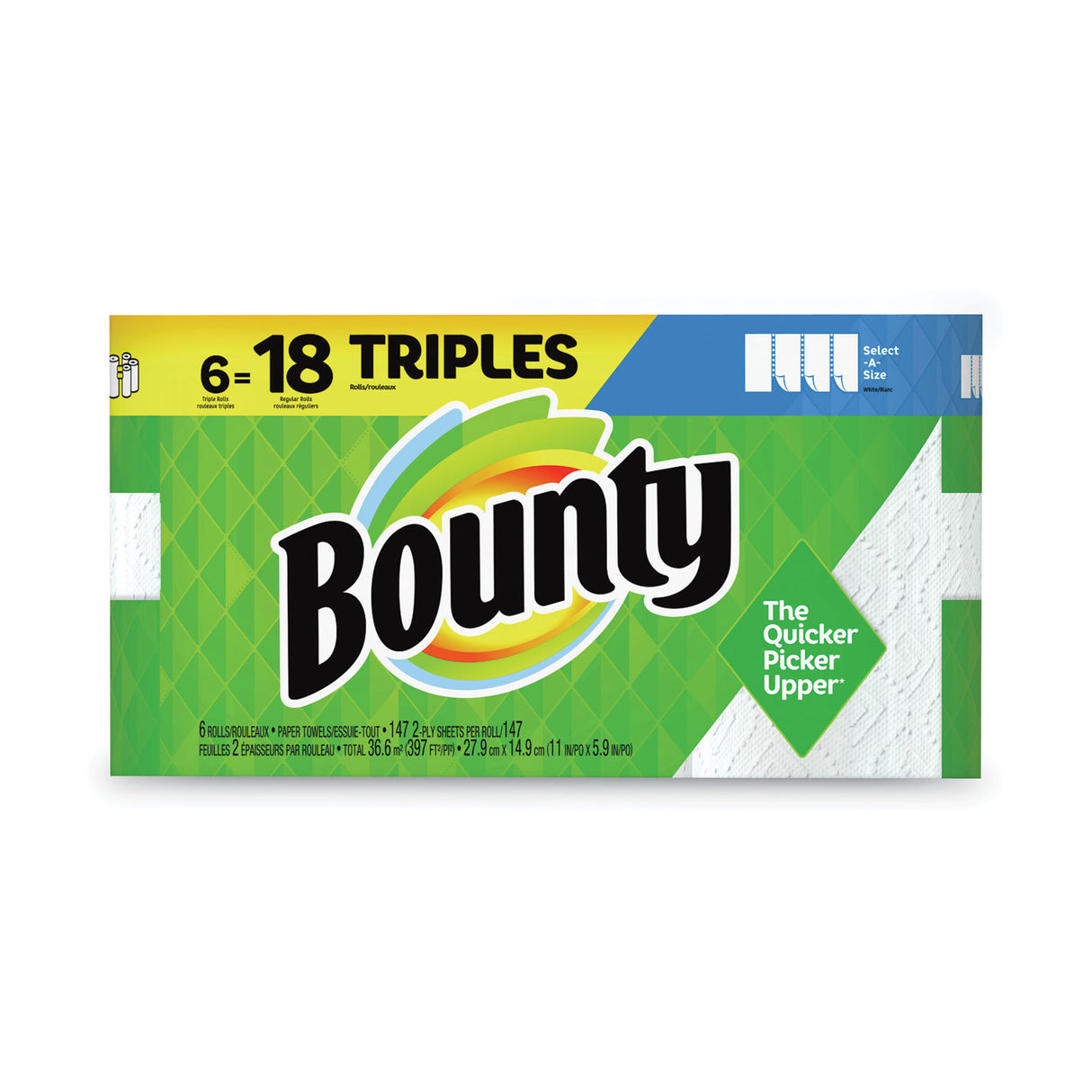 Bounty® Kitchen Paper Towels, 2-Ply, 147 Sheet, 6 Rolls (67001)